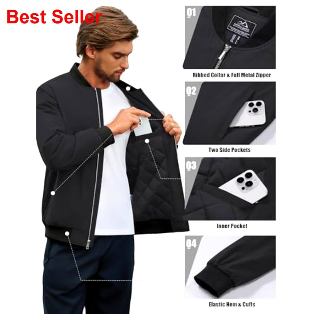 Polyester Bomber Jacket Windproof Padded Casual F… - image 6